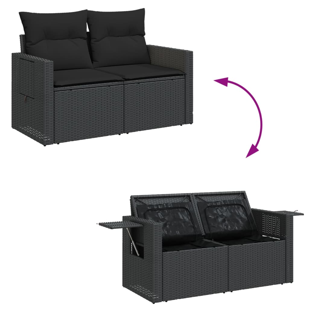Set mobilier de grădină cu perne, 9 piese, negru, poliratan GartenMobel Dekor