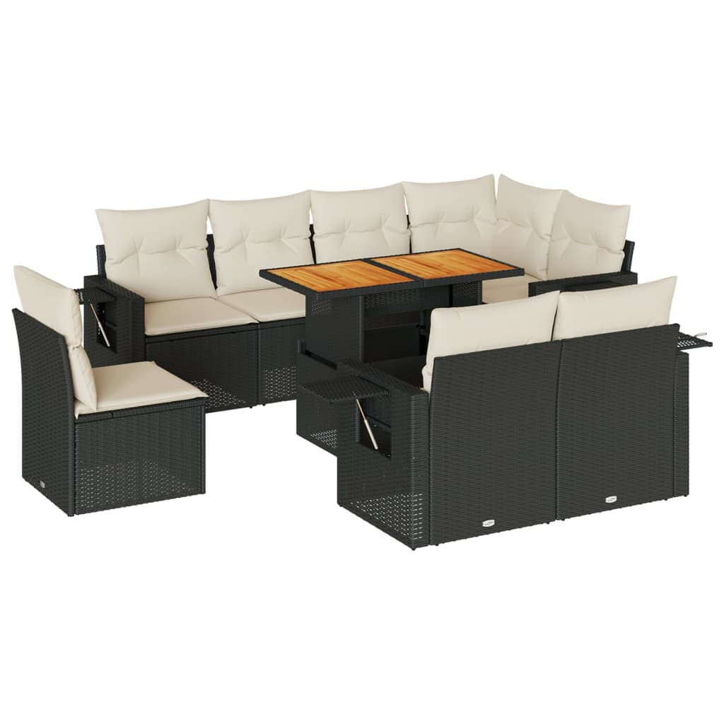 Set mobilier de grădină cu perne, 9 piese, negru, poliratan GartenMobel Dekor