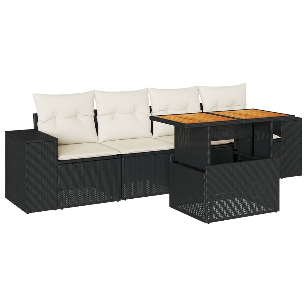 Set mobilier de grădină cu perne, 5 piese, negru, poliratan GartenMobel Dekor