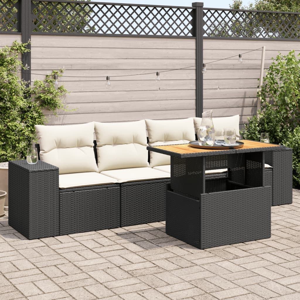 Set mobilier de grădină cu perne, 5 piese, negru, poliratan GartenMobel Dekor