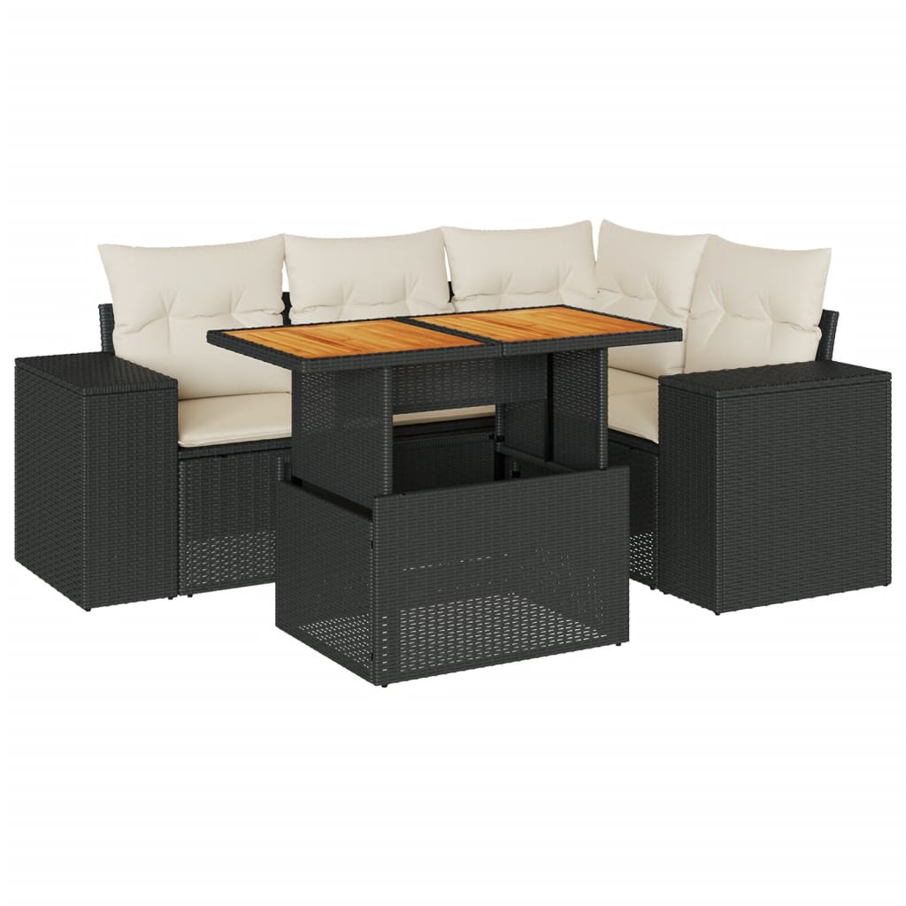Set mobilier de grădină cu perne, 5 piese, negru, poliratan GartenMobel Dekor
