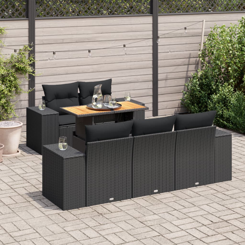 Set mobilier de grădină cu perne, 6 piese, negru, poliratan GartenMobel Dekor