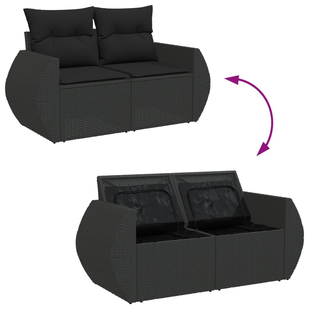 Set mobilier de grădină cu perne, 9 piese, negru, poliratan GartenMobel Dekor