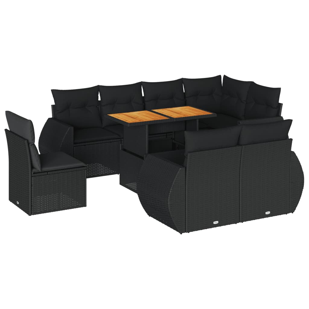 Set mobilier de grădină cu perne, 9 piese, negru, poliratan GartenMobel Dekor