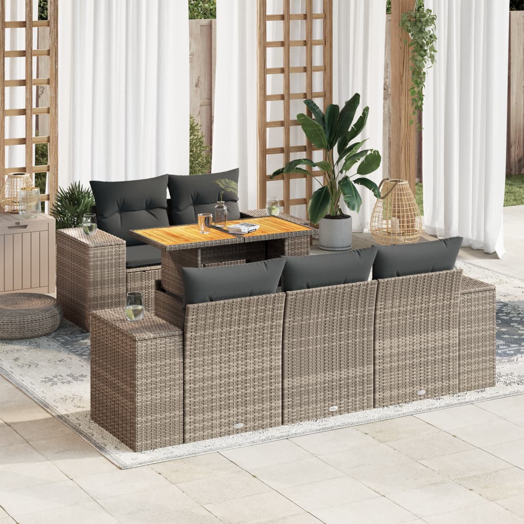 Set mobilier grădină cu perne, 6 piese, gri, poliratan GartenMobel Dekor