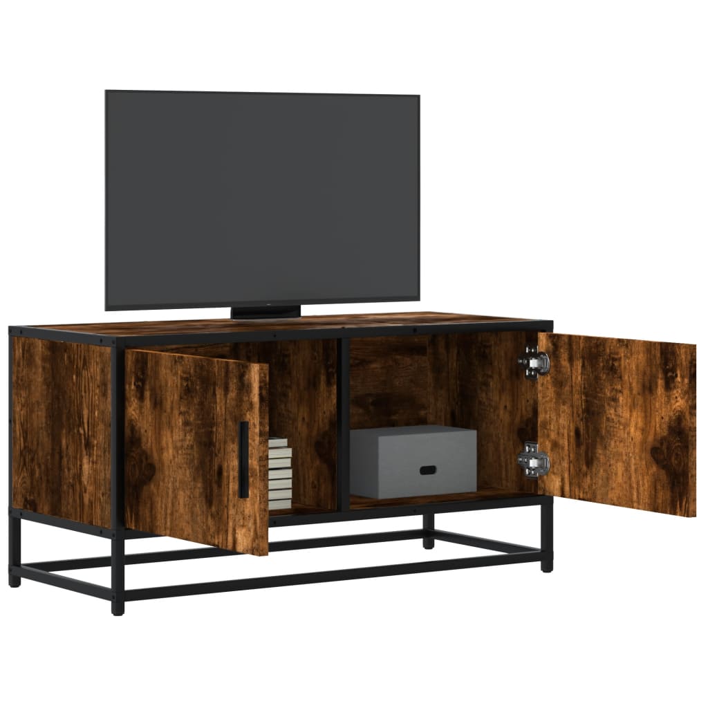 Dulap TV stejar fumuriu, 80x34,5x40 cm, lemn prelucrat și metal GartenMobel Dekor
