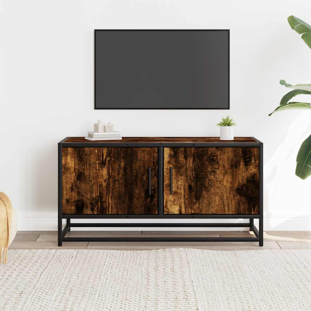 Dulap TV stejar fumuriu, 80x34,5x40 cm, lemn prelucrat și metal GartenMobel Dekor