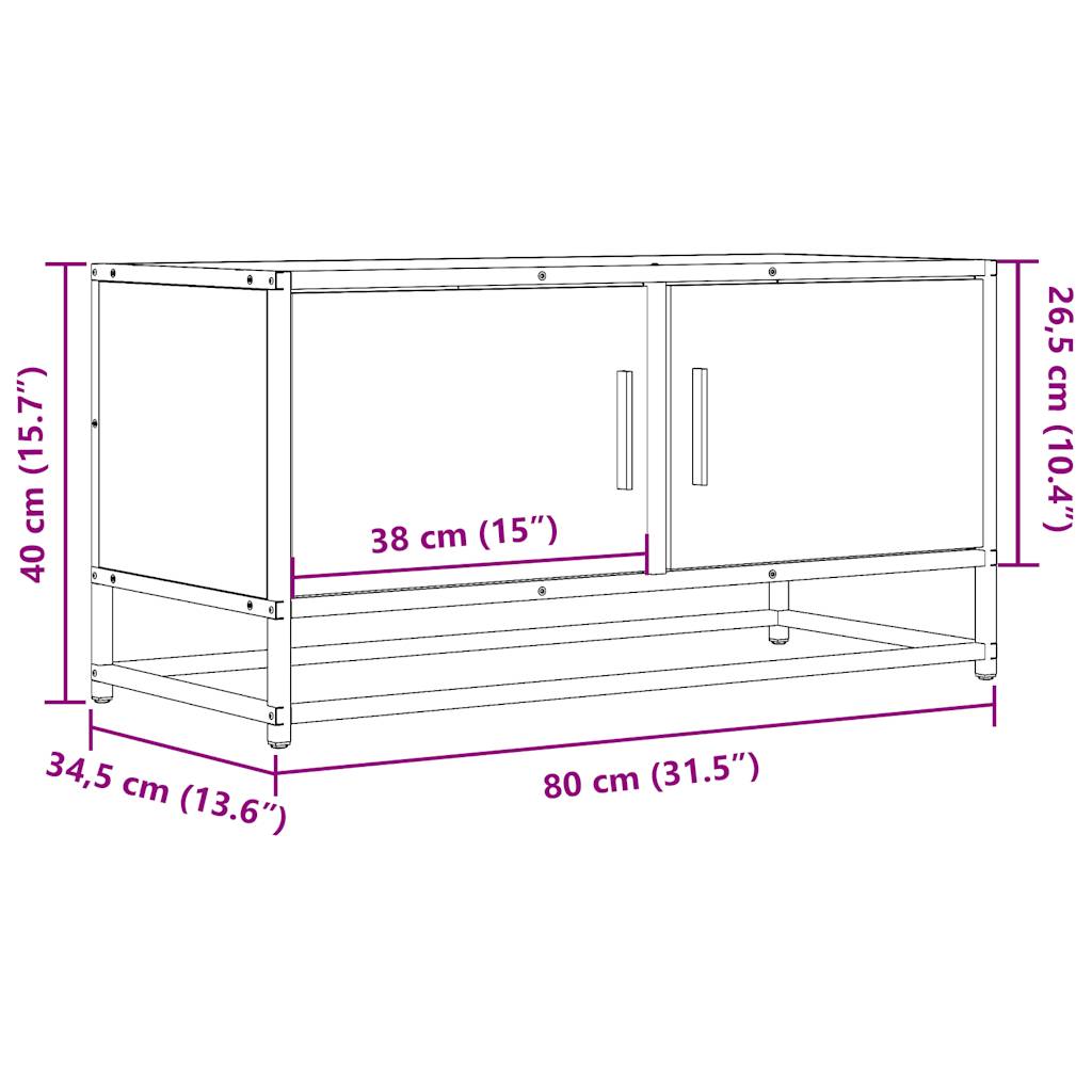 Dulap TV stejar fumuriu, 80x34,5x40 cm, lemn prelucrat și metal GartenMobel Dekor