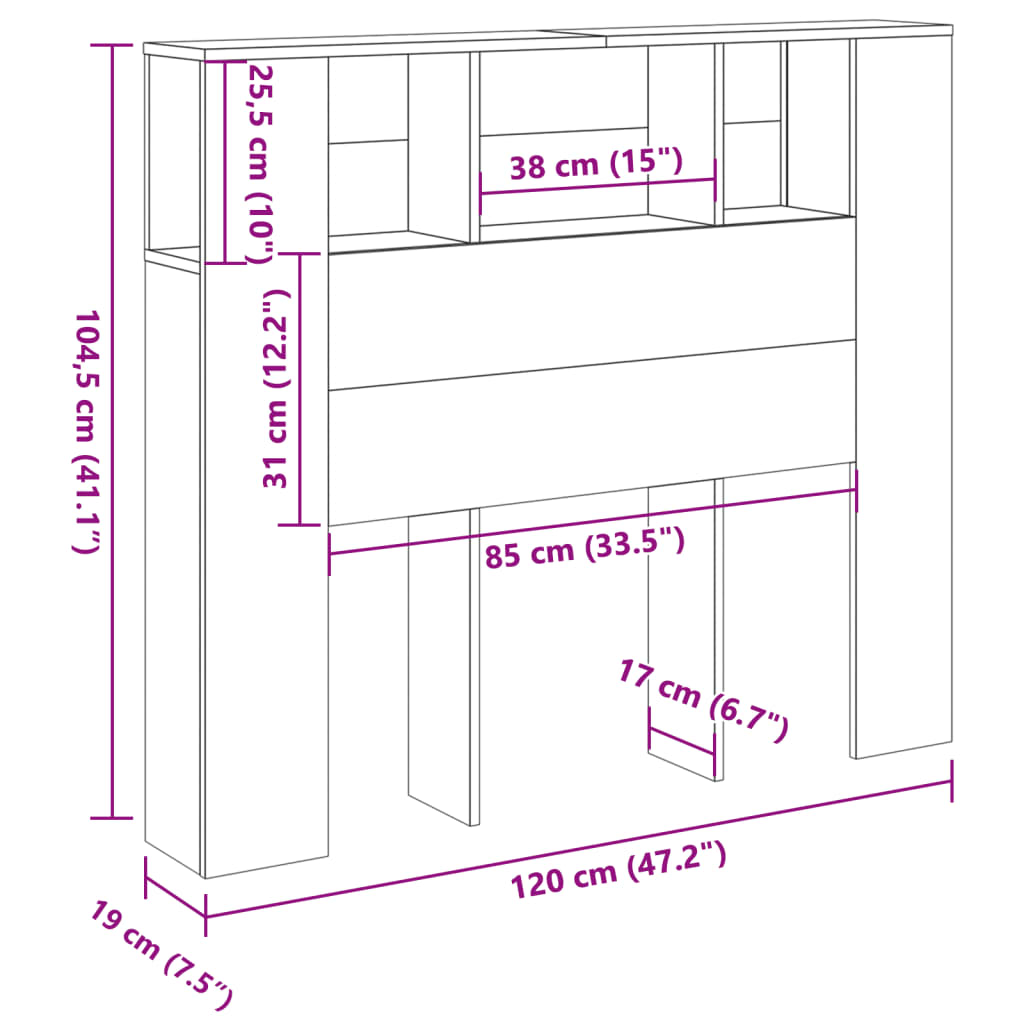 Tăblie pat cu dulap, lemn vechi 120x19x104,5 cm lemn prelucrat GartenMobel Dekor