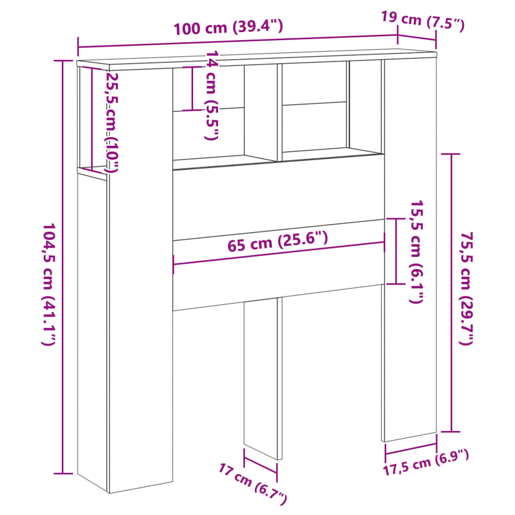Tăblie pat dulap stejar artizanal 100x19x104,5cm lemn prelucrat GartenMobel Dekor