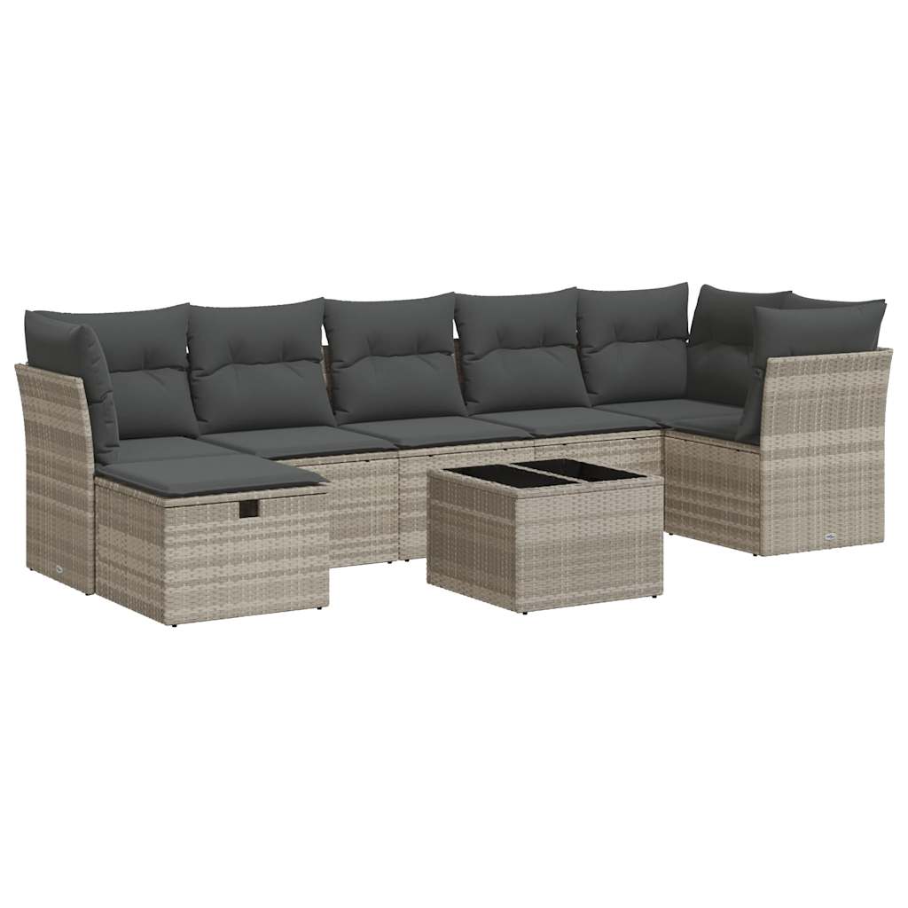 Set mobilier de grădină cu perne, 8 piese gri deschis poliratan GartenMobel Dekor