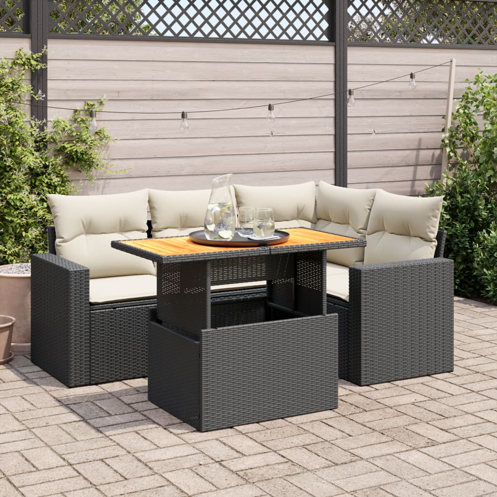 Set mobilier de grădină cu perne, 5 piese, negru, poliratan GartenMobel Dekor