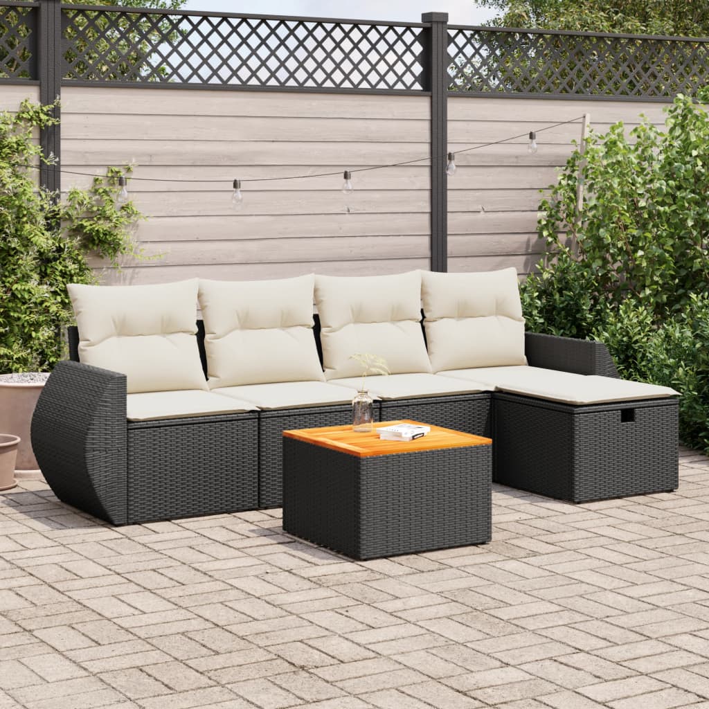 Set mobilier de grădină cu perne, 6 piese, negru, poliratan GartenMobel Dekor