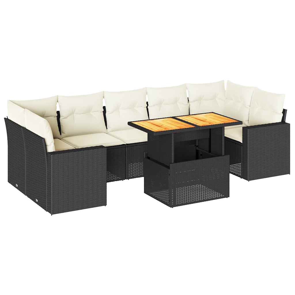Set mobilier de grădină cu perne, 8 piese, negru, poliratan GartenMobel Dekor