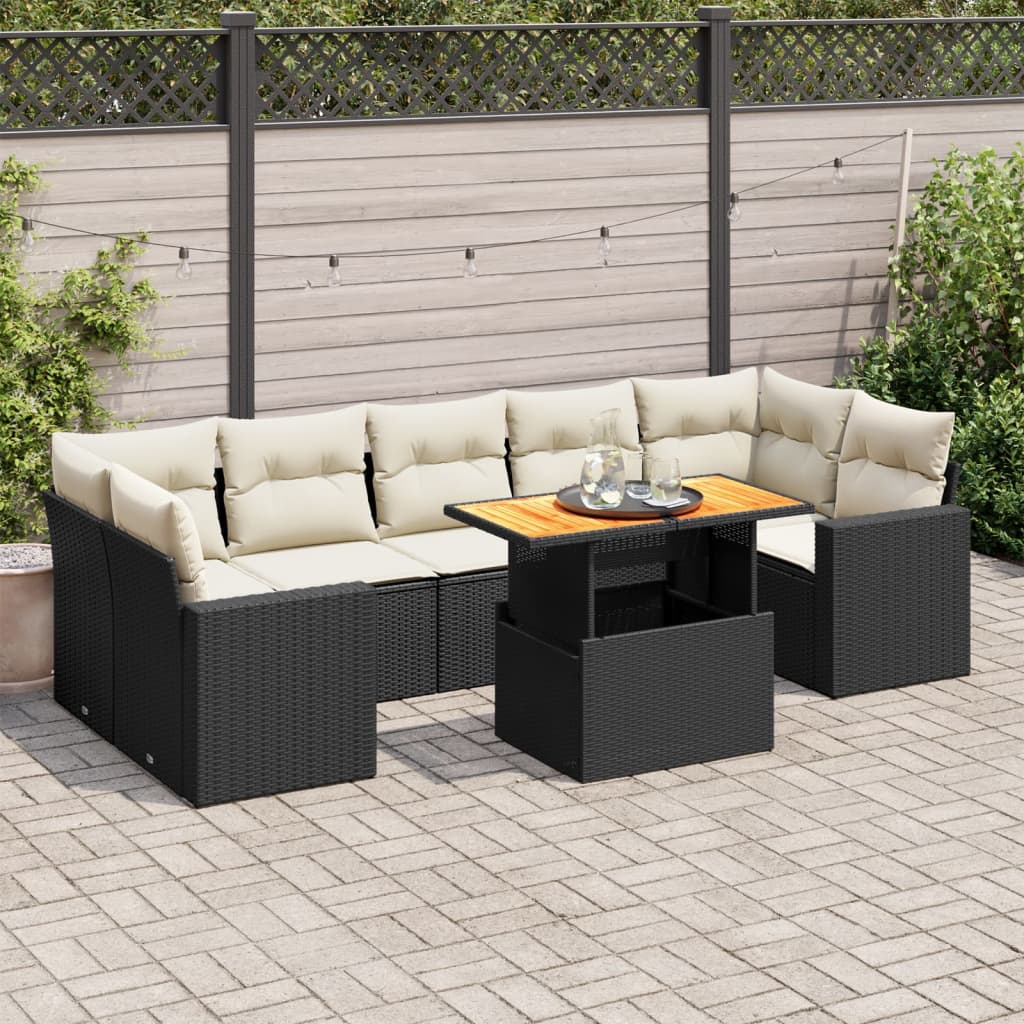 Set mobilier de grădină cu perne, 8 piese, negru, poliratan GartenMobel Dekor