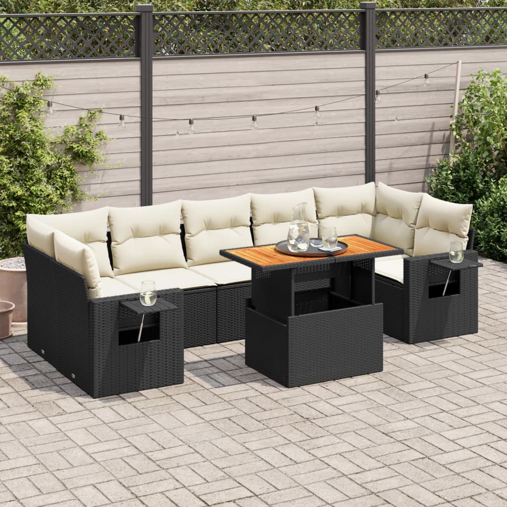 Set mobilier de grădină cu perne, 8 piese, negru, poliratan GartenMobel Dekor