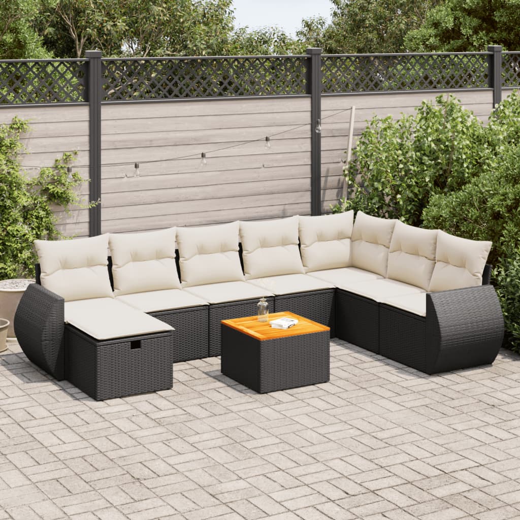 Set mobilier de grădină cu perne, 9 piese, negru, poliratan GartenMobel Dekor