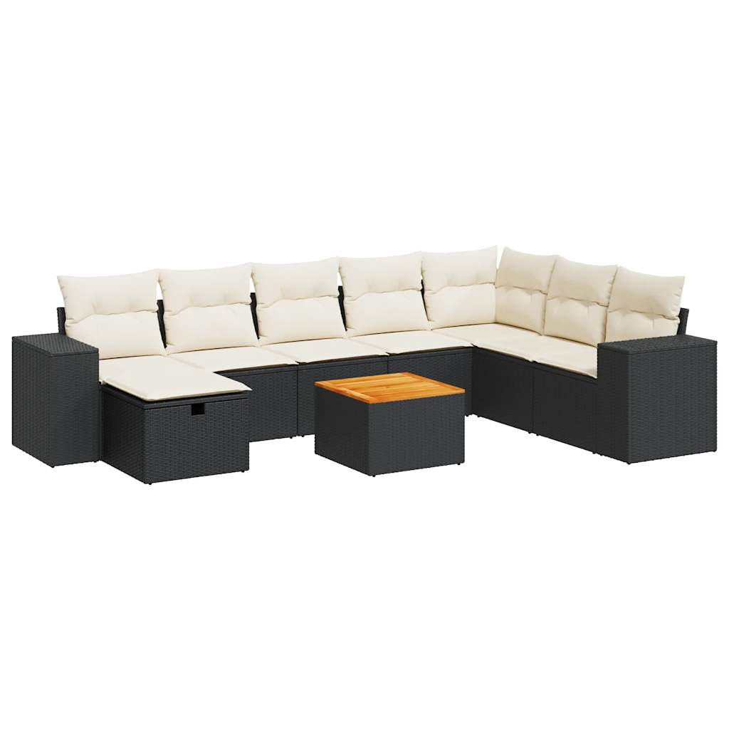 Set mobilier de grădină cu perne, 9 piese, negru, poliratan GartenMobel Dekor