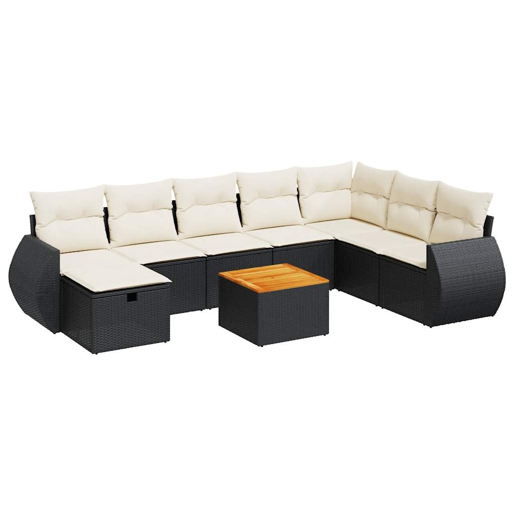 Set mobilier de grădină cu perne, 9 piese, negru, poliratan GartenMobel Dekor