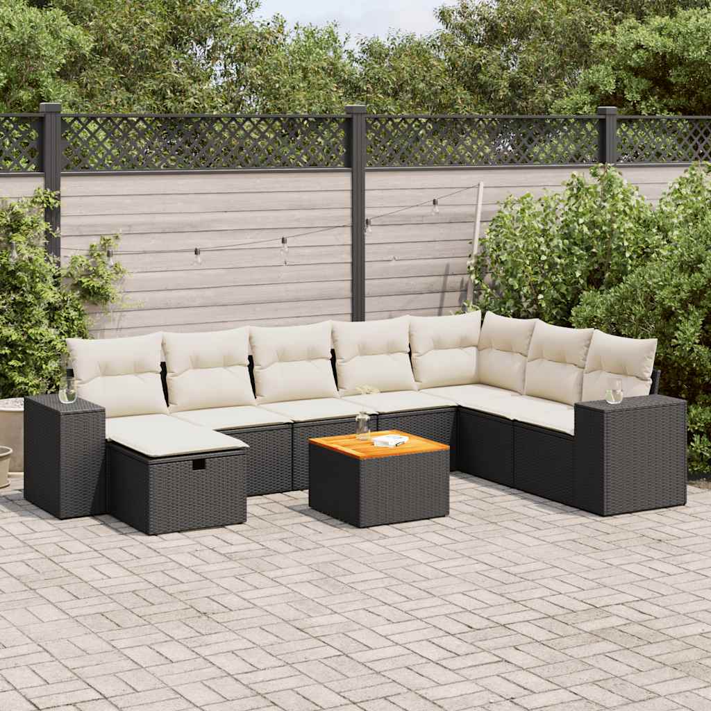 Set mobilier de grădină cu perne, 9 piese, negru, poliratan GartenMobel Dekor