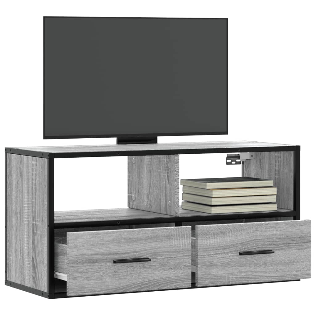 Dulap TV, gri sonoma, 80x31x39,5 cm, lemn prelucrat și metal GartenMobel Dekor