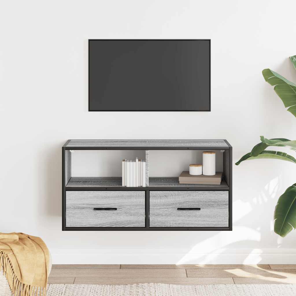 Dulap TV, gri sonoma, 80x31x39,5 cm, lemn prelucrat și metal GartenMobel Dekor