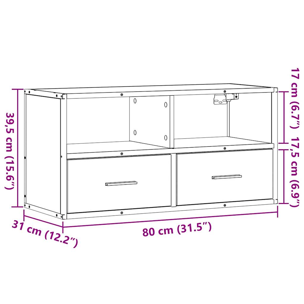 Dulap TV, stejar sonoma, 80x31x39,5 cm, lemn prelucrat și metal GartenMobel Dekor