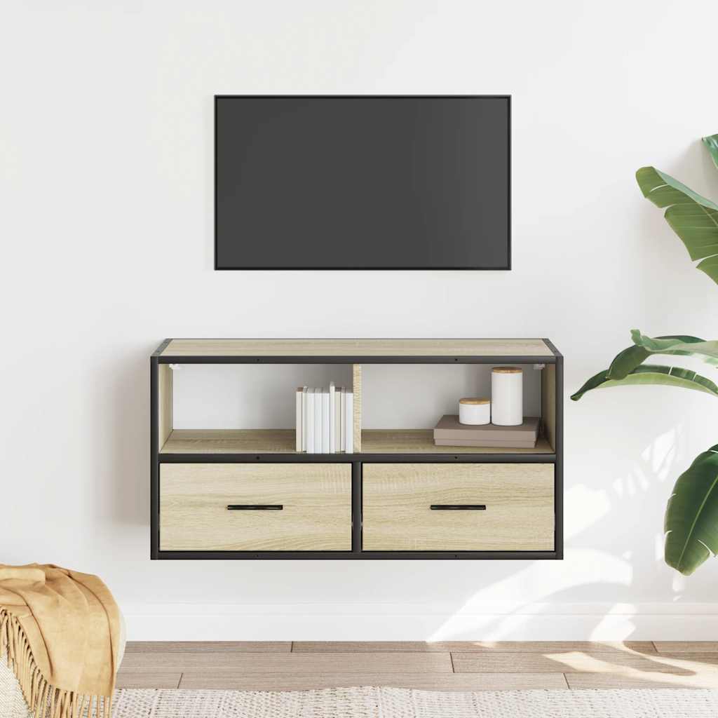 Dulap TV, stejar sonoma, 80x31x39,5 cm, lemn prelucrat și metal GartenMobel Dekor