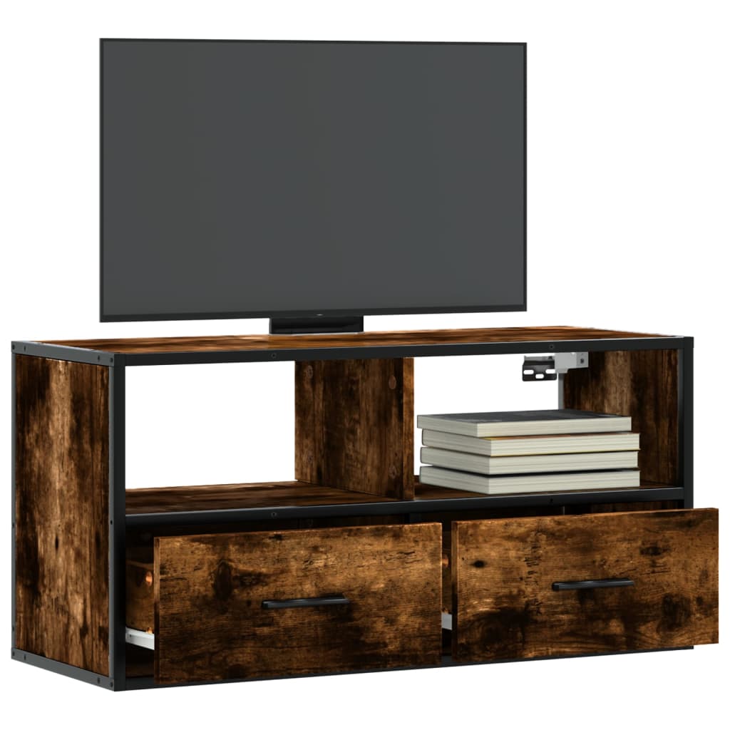 Dulap TV stejar fumuriu, 80x31x39,5 cm, lemn prelucrat și metal GartenMobel Dekor