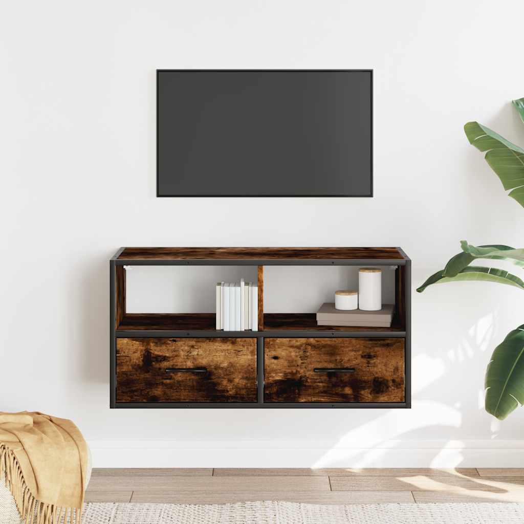 Dulap TV stejar fumuriu, 80x31x39,5 cm, lemn prelucrat și metal GartenMobel Dekor