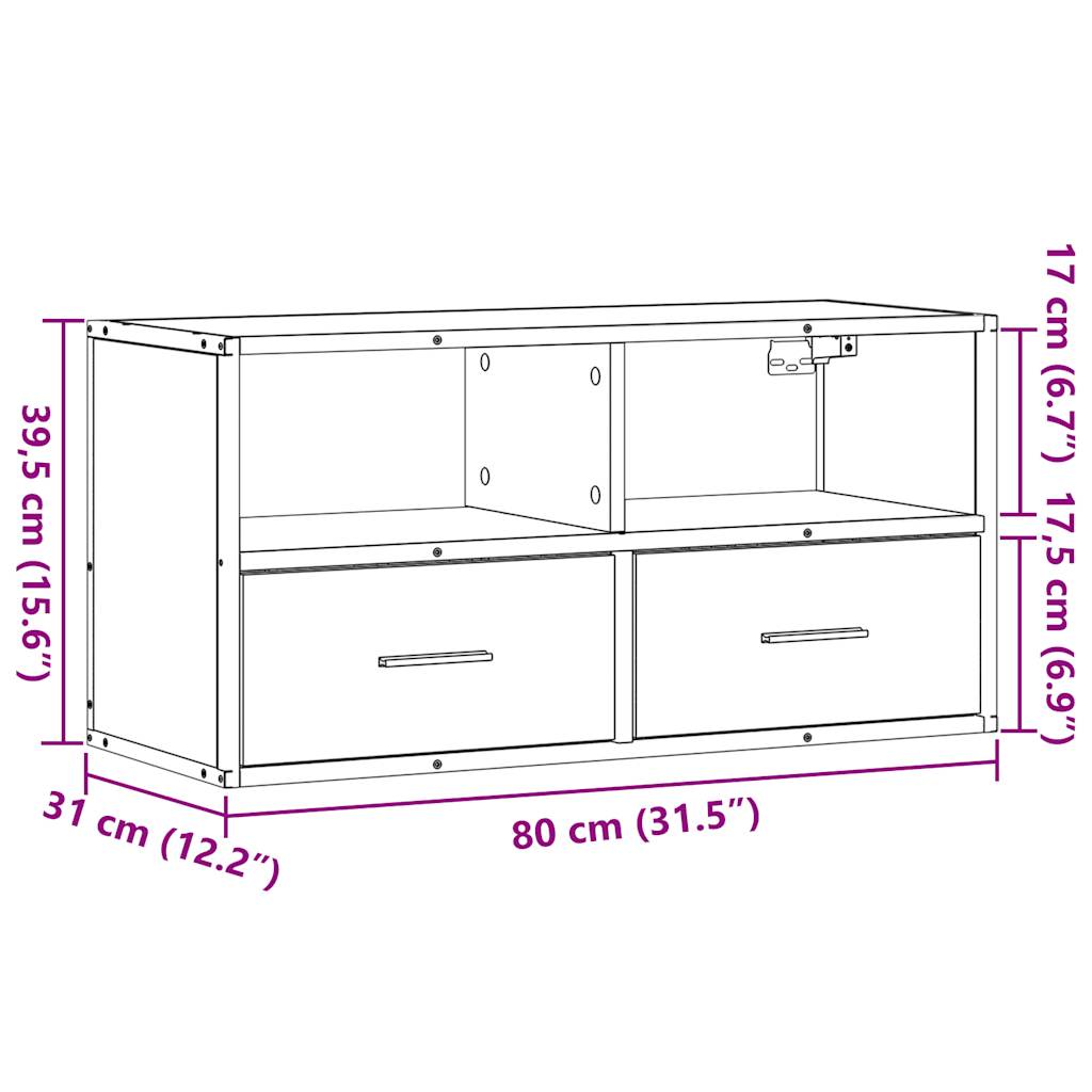 Dulap TV stejar fumuriu, 80x31x39,5 cm, lemn prelucrat și metal GartenMobel Dekor