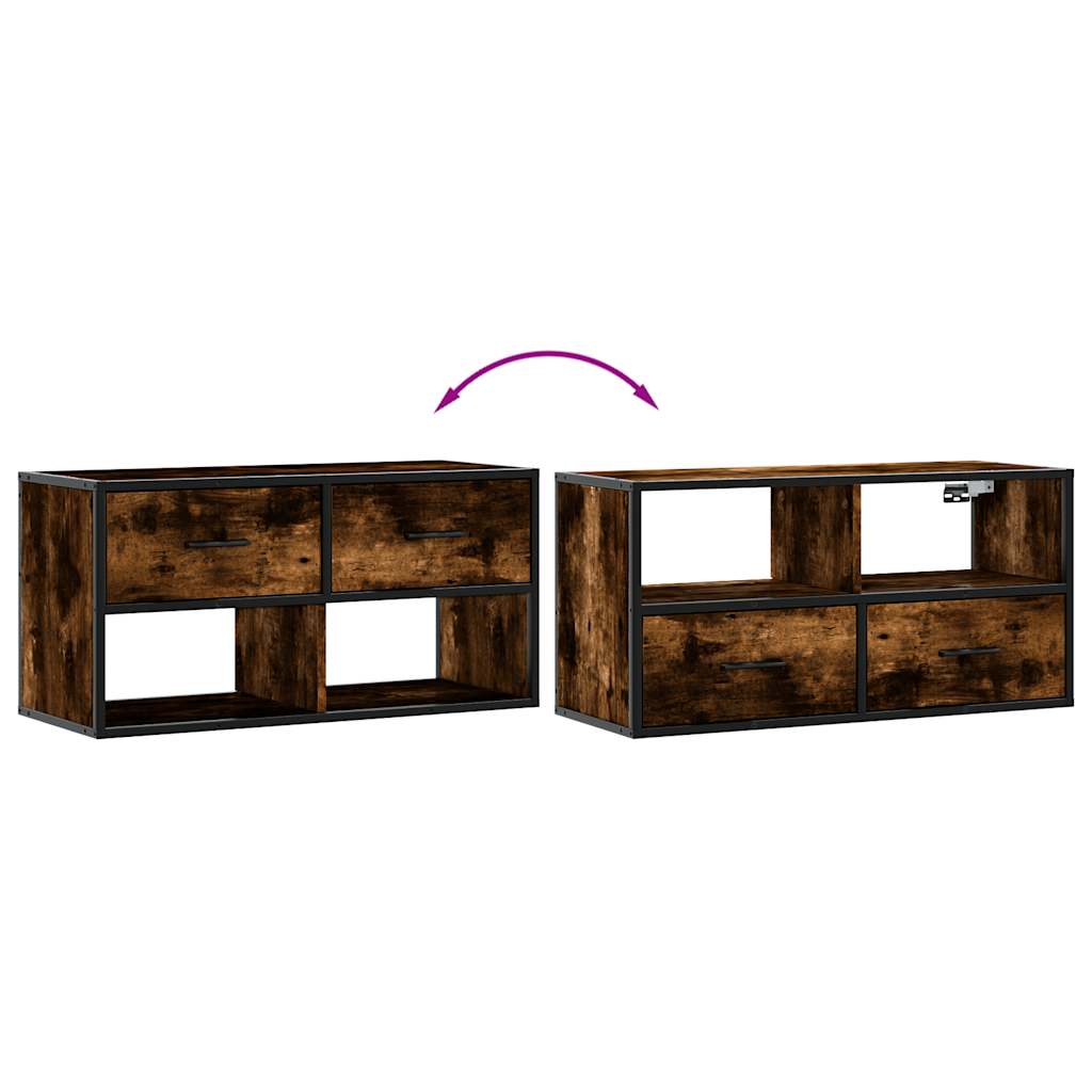Dulap TV stejar fumuriu, 80x31x39,5 cm, lemn prelucrat și metal GartenMobel Dekor