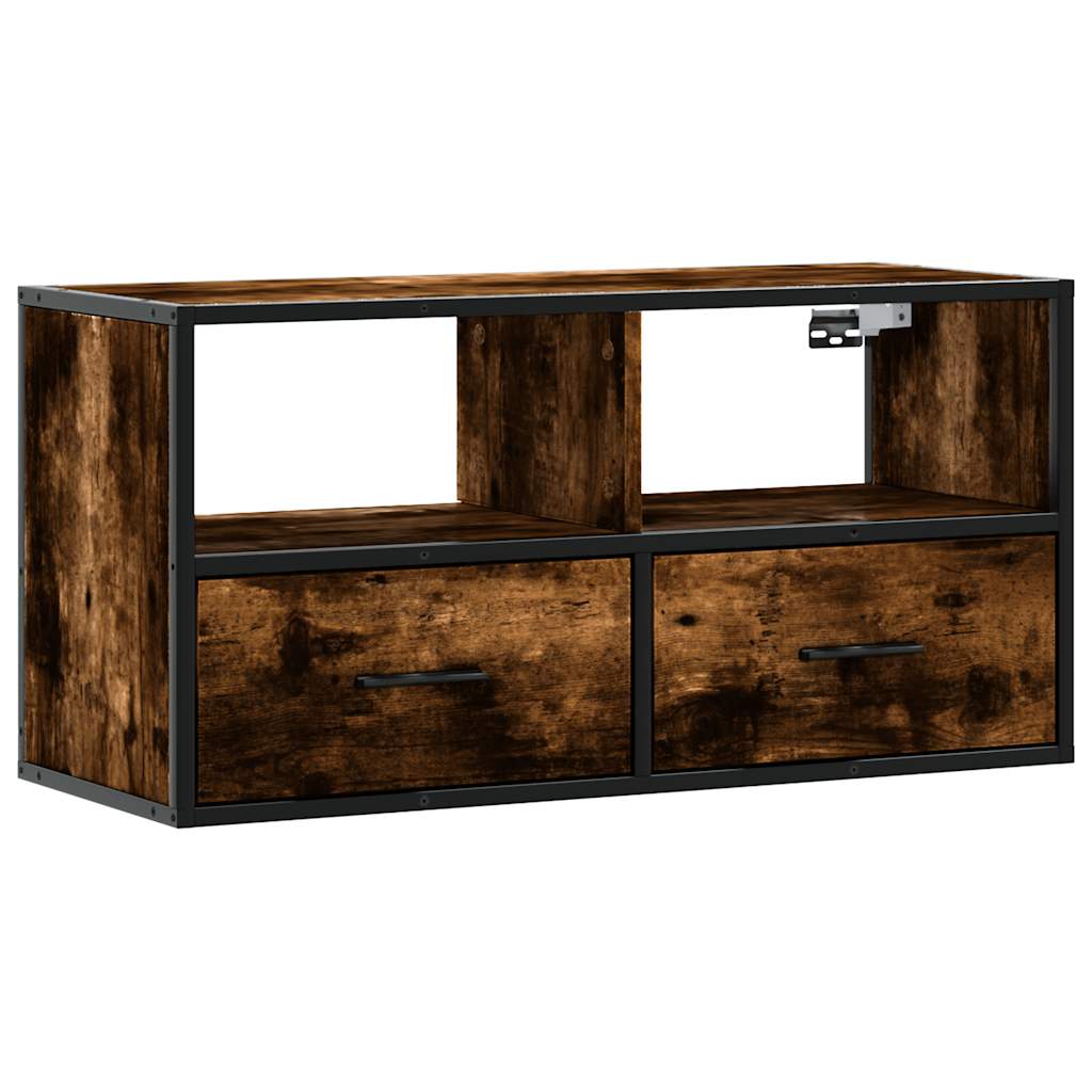 Dulap TV stejar fumuriu, 80x31x39,5 cm, lemn prelucrat și metal GartenMobel Dekor