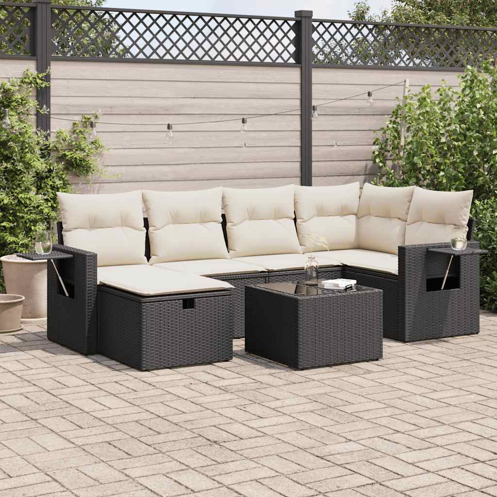Set canapele de grădină cu perne, 7 piese, negru, poliratan GartenMobel Dekor