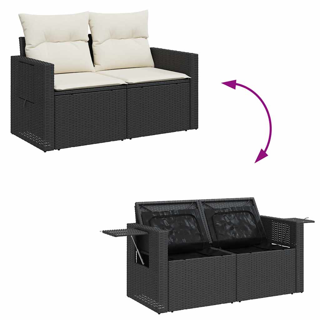 Set canapele de grădină cu perne, 7 piese, negru, poliratan GartenMobel Dekor