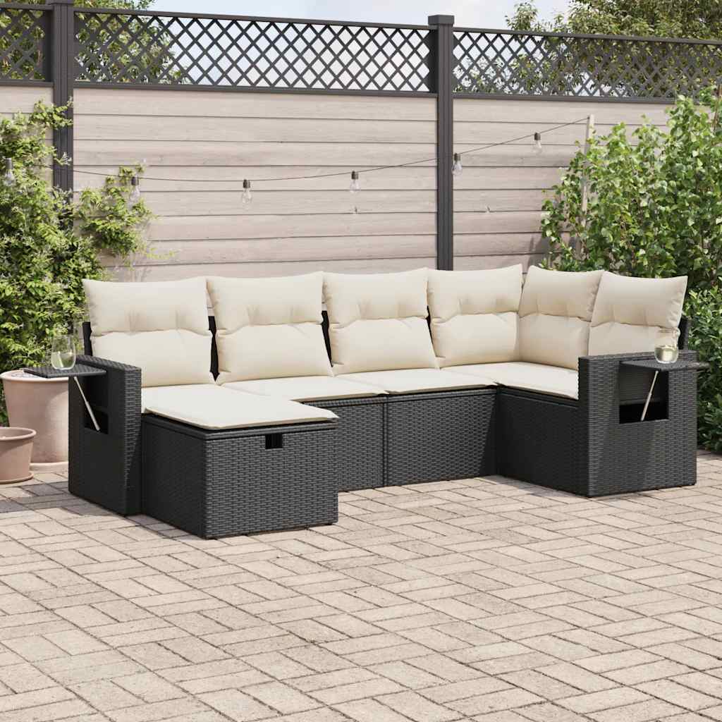 Set mobilier de grădină cu perne, 6 piese, negru, poliratan GartenMobel Dekor