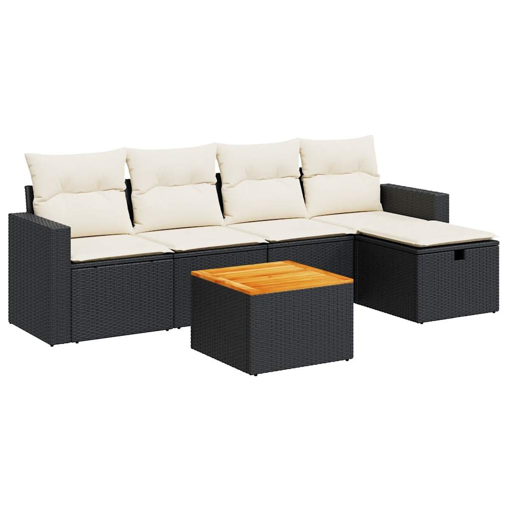 Set mobilier de grădină cu perne, 6 piese, negru, poliratan GartenMobel Dekor