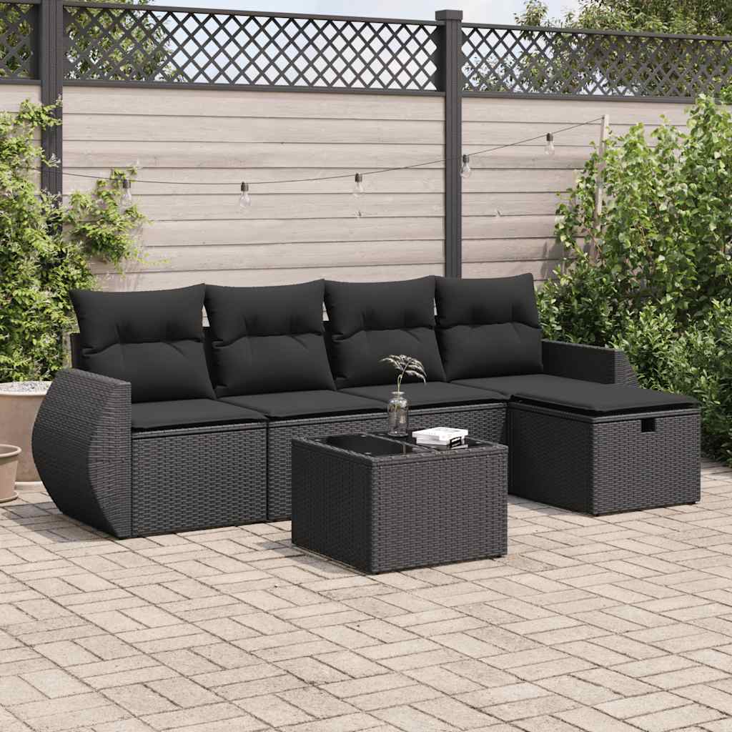 Set mobilier de grădină cu perne, 6 piese, negru, poliratan GartenMobel Dekor