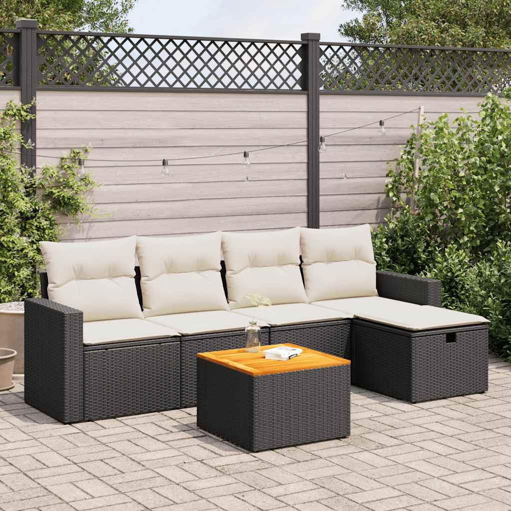 Set mobilier de grădină cu perne, 6 piese, negru, poliratan GartenMobel Dekor