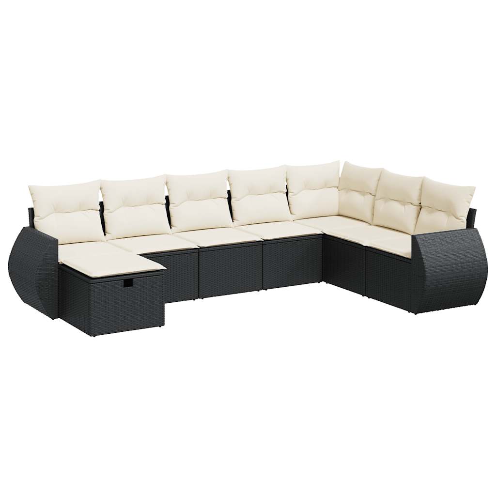 Set mobilier de grădină cu perne, 8 piese, negru, poliratan GartenMobel Dekor