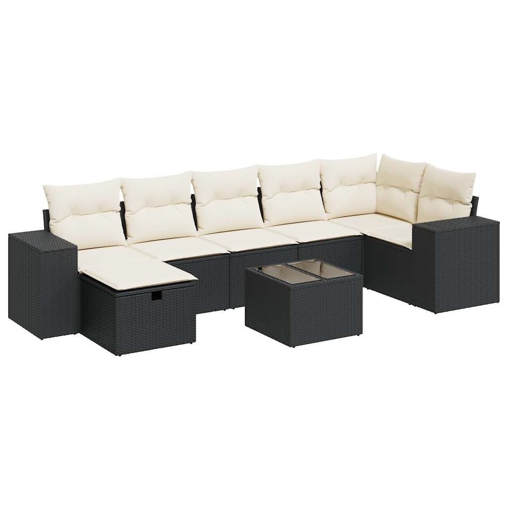 Set mobilier de grădină cu perne, 8 piese, negru, poliratan GartenMobel Dekor