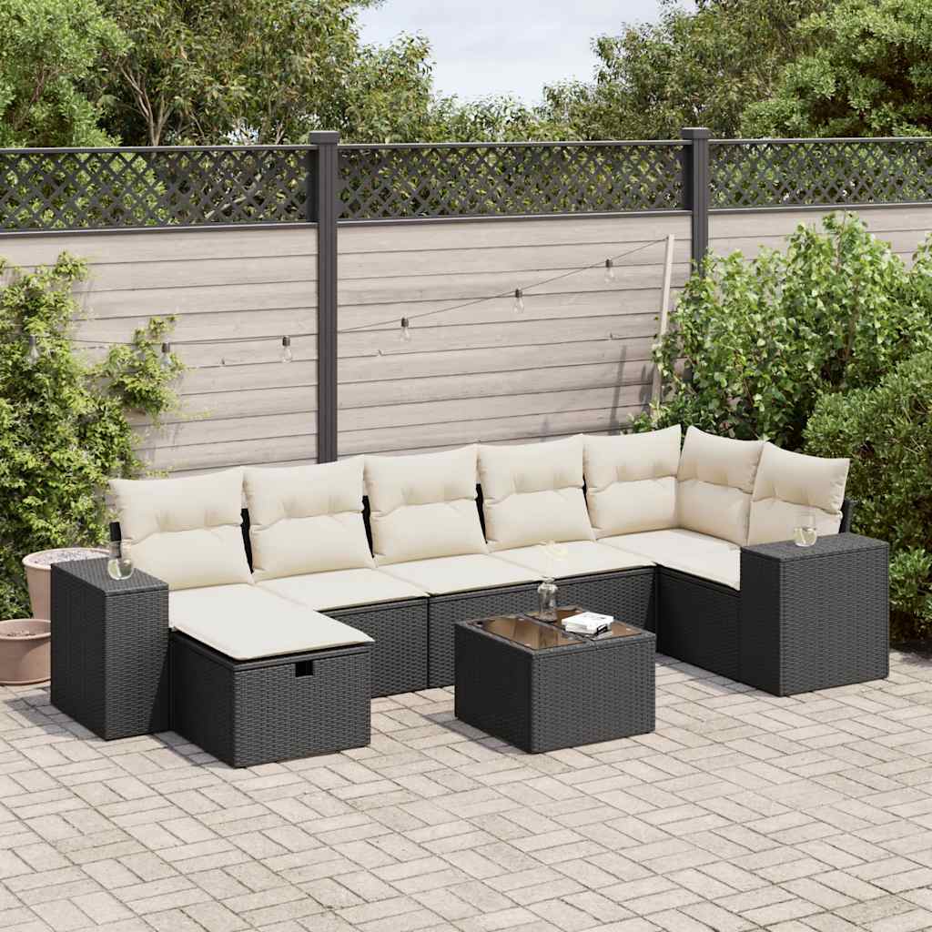 Set mobilier de grădină cu perne, 8 piese, negru, poliratan GartenMobel Dekor