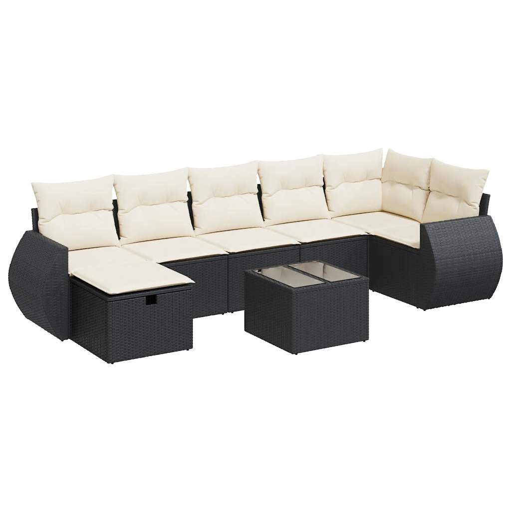 Set mobilier de grădină cu perne, 8 piese, negru, poliratan GartenMobel Dekor