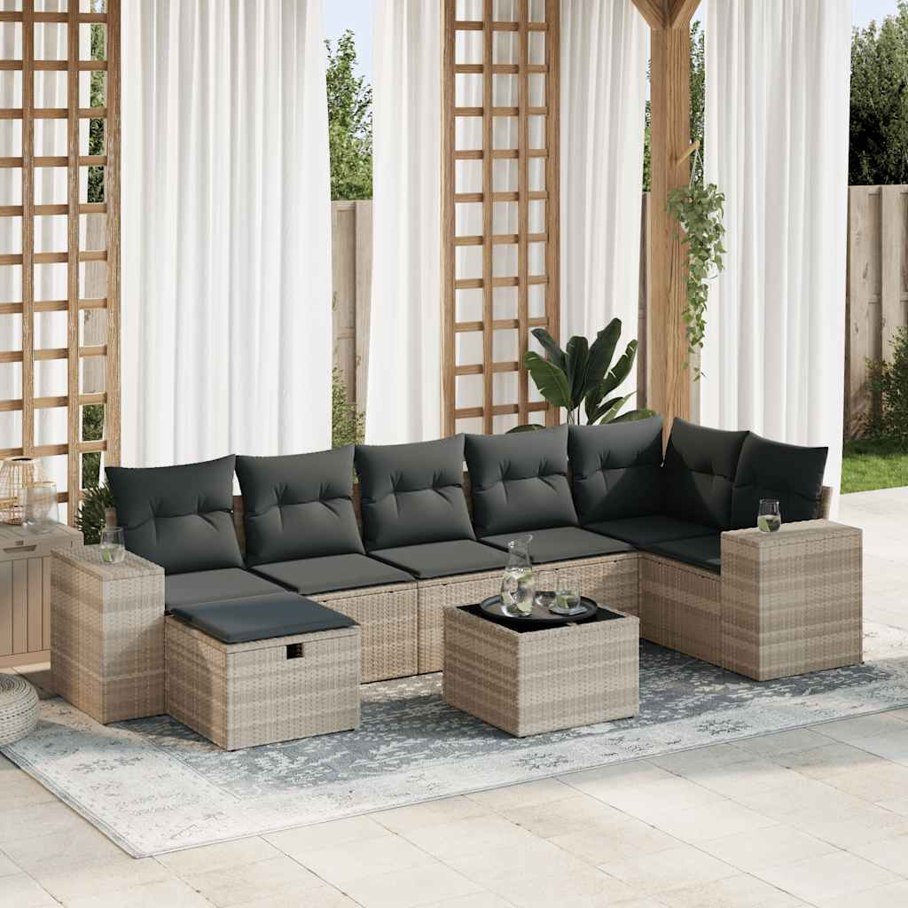 Set mobilier de grădină cu perne, 8 piese gri deschis poliratan GartenMobel Dekor