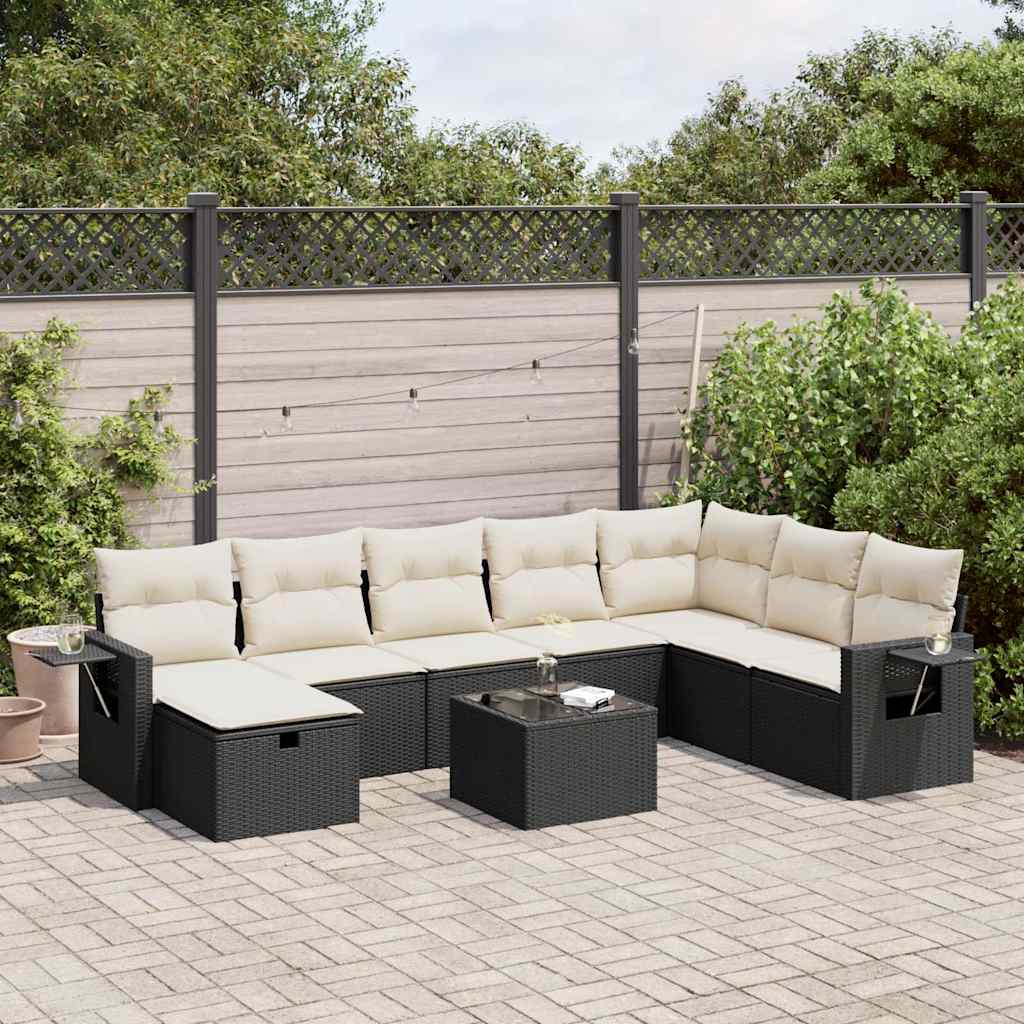 Set mobilier de grădină cu perne, 9 piese, negru, poliratan GartenMobel Dekor