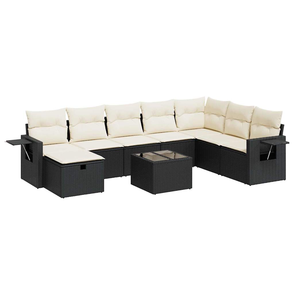 Set mobilier de grădină cu perne, 9 piese, negru, poliratan GartenMobel Dekor