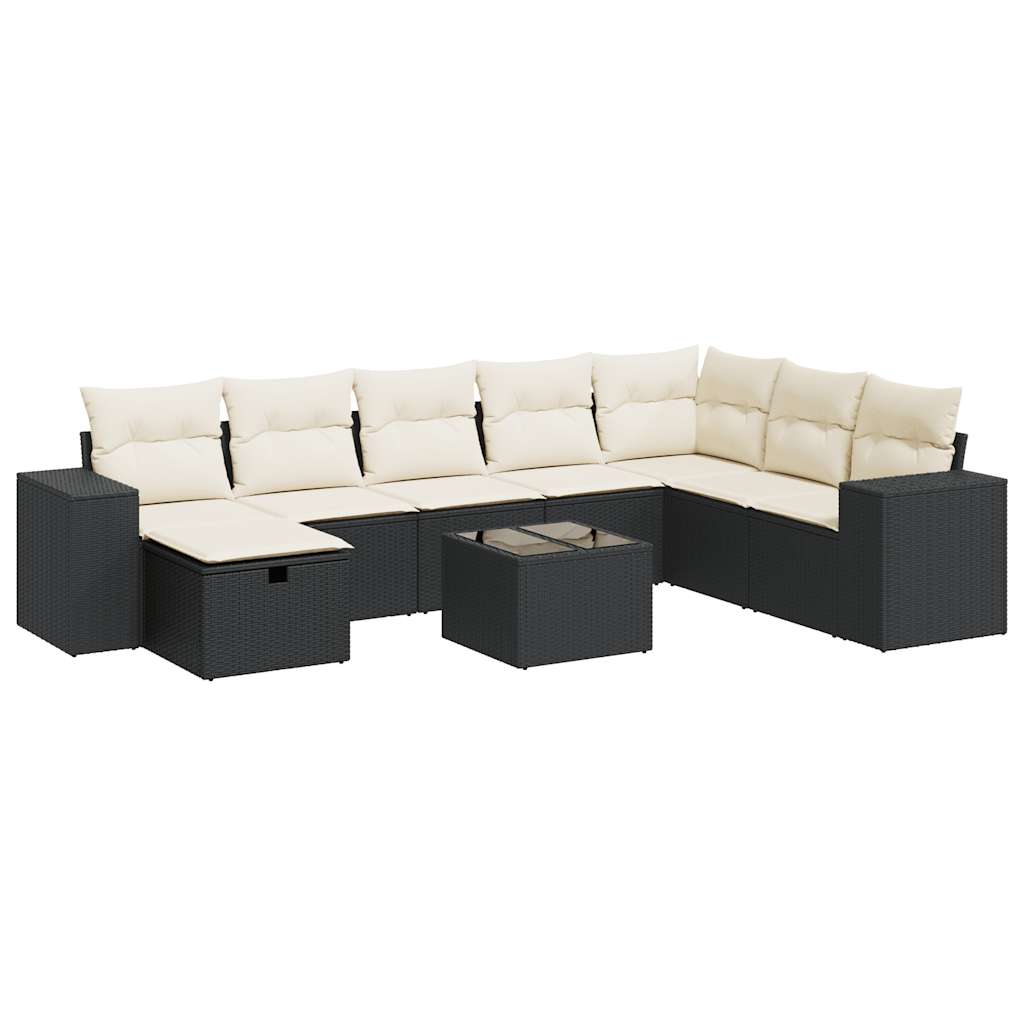 Set mobilier de grădină cu perne, 9 piese, negru, poliratan GartenMobel Dekor