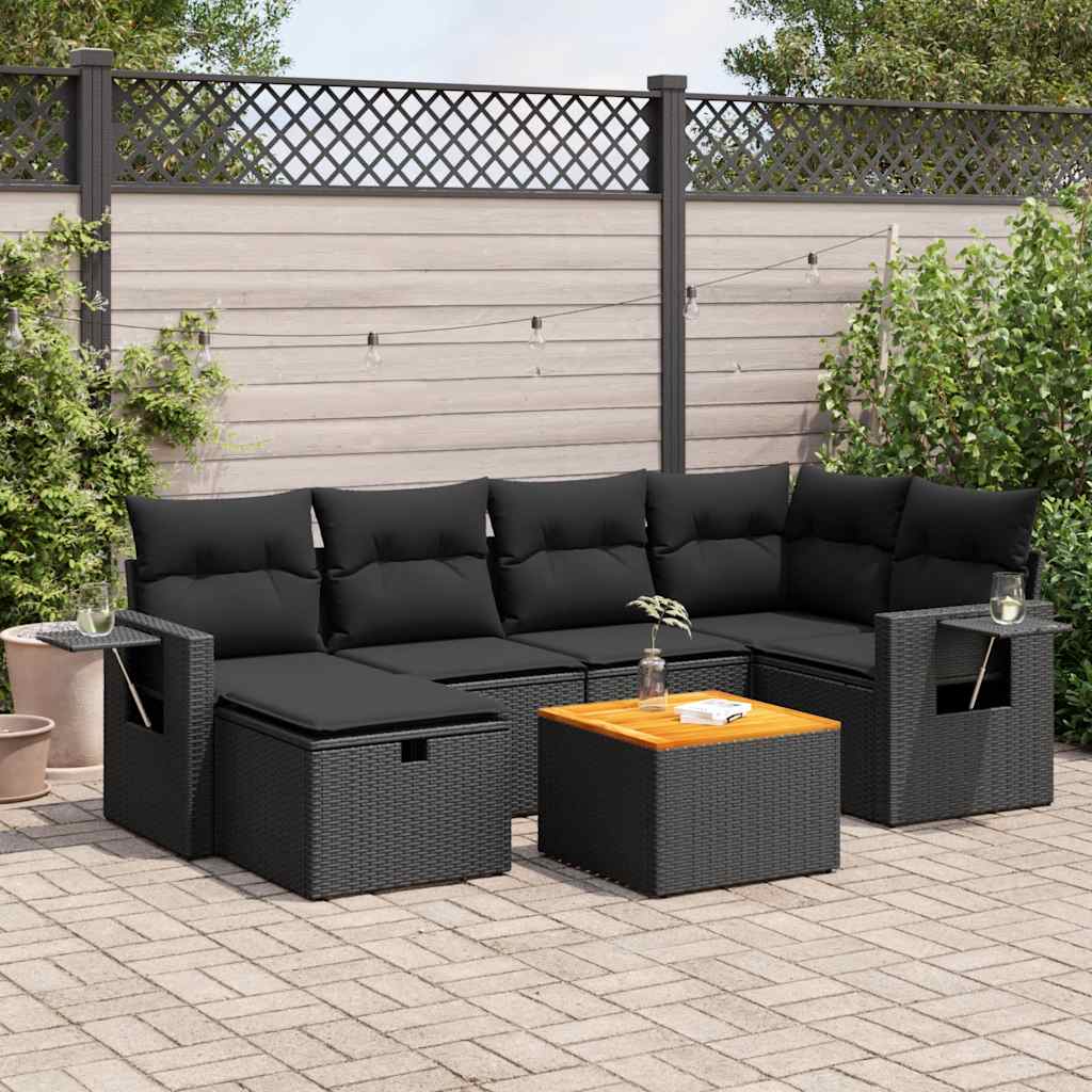Set canapele de grădină cu perne, 7 piese, negru, poliratan GartenMobel Dekor