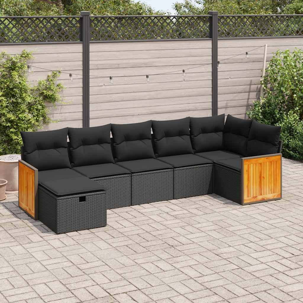 Set canapele de grădină cu perne, 7 piese, negru, poliratan GartenMobel Dekor