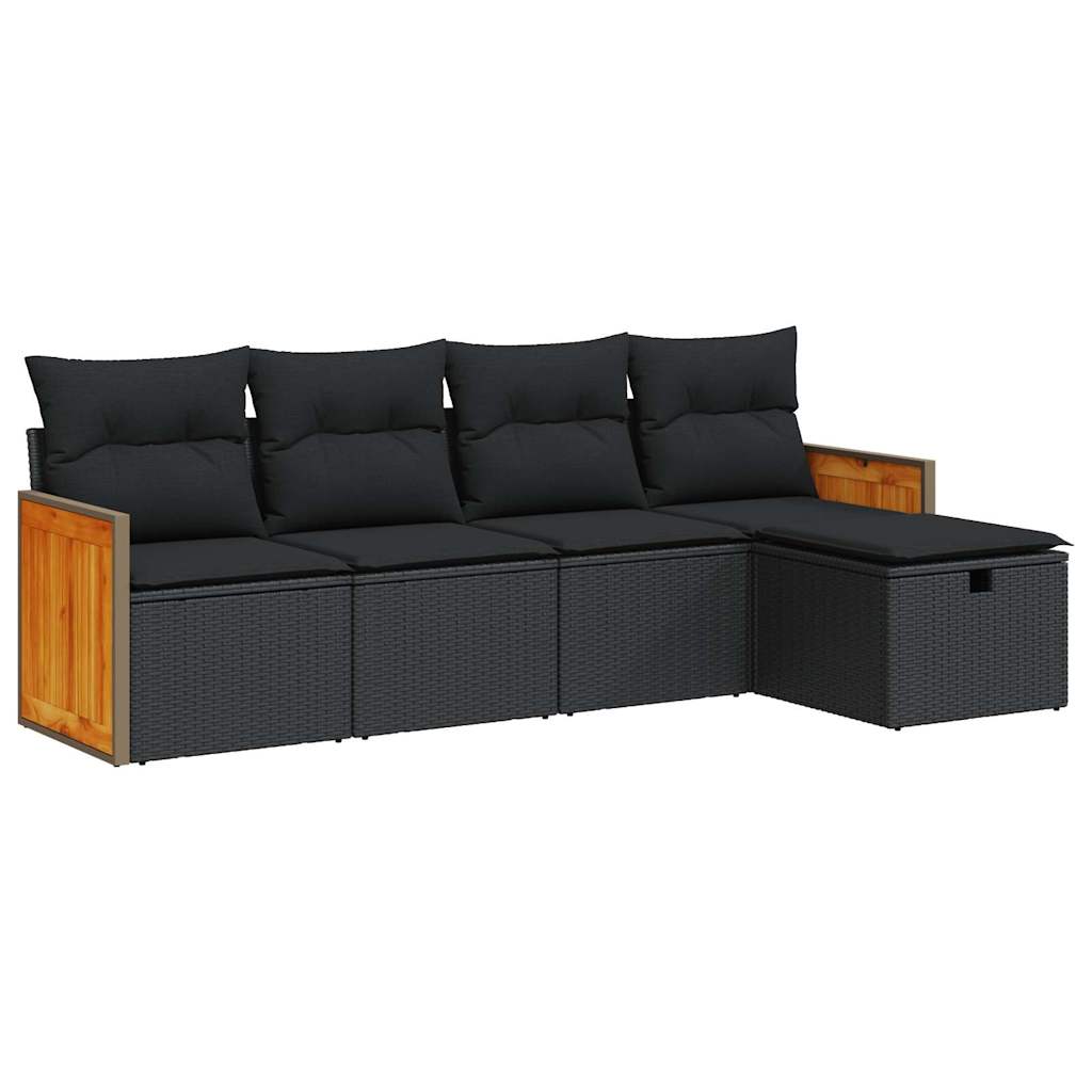 Set mobilier de grădină cu perne, 5 piese, negru, poliratan GartenMobel Dekor